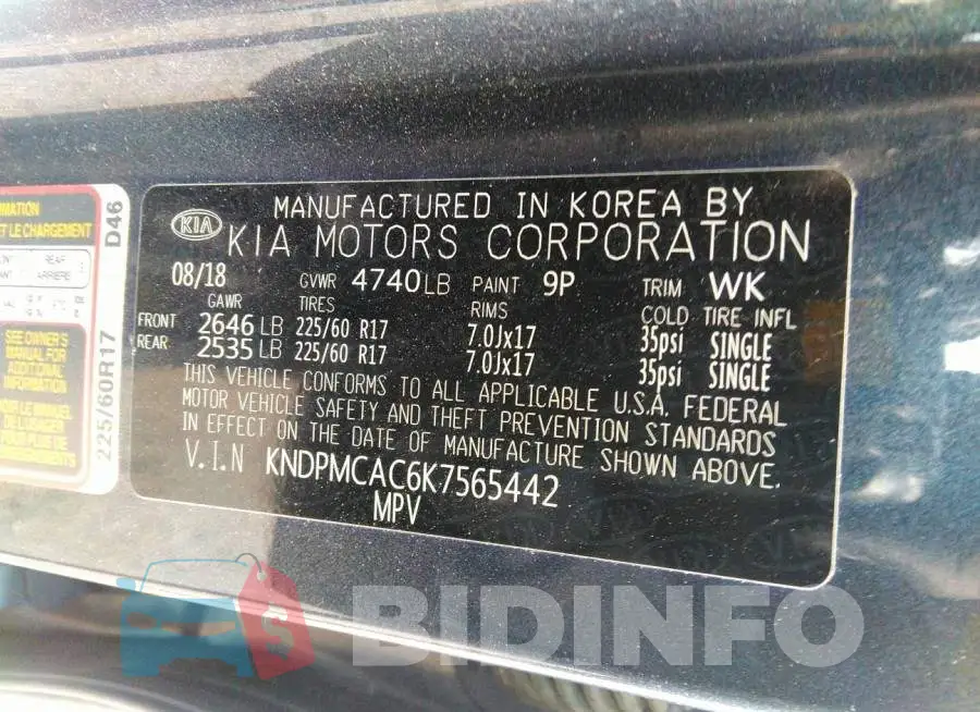 KNDPMCAC6K7565442 Photo# 9