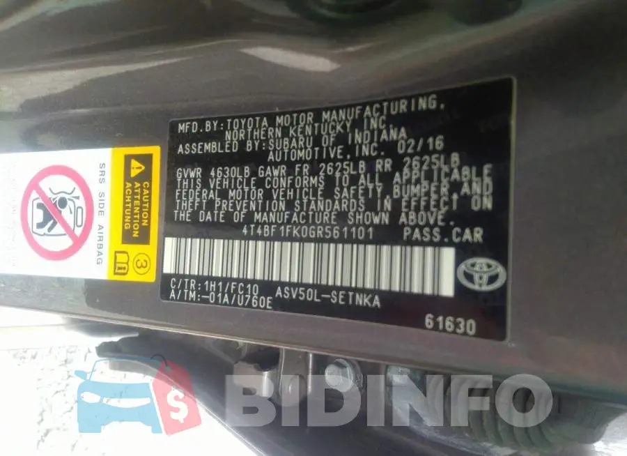 4T4BF1FK0GR561101 Photo# 9