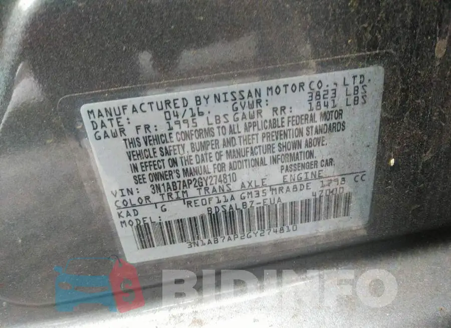 3N1AB7AP2GY274810 Photo# 9