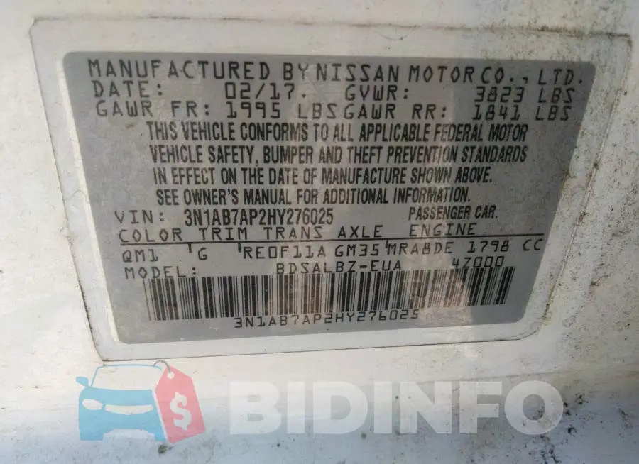 3N1AB7AP2HY276025 Photo# 9