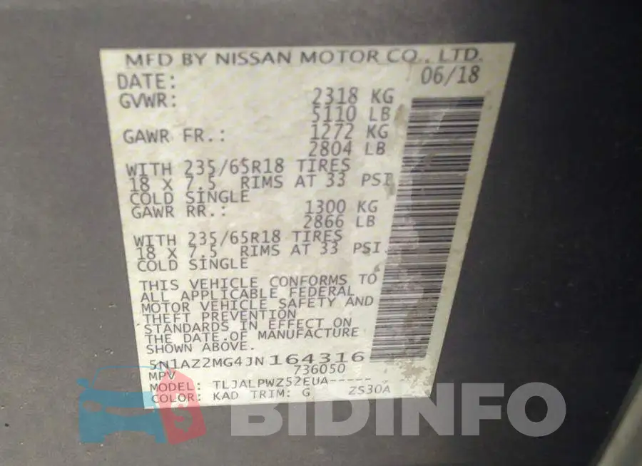5N1AZ2MG4JN164316 Photo# 9