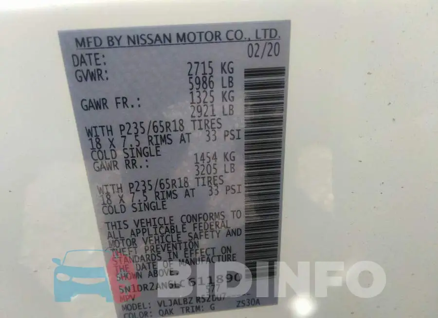 5N1DR2AN6LC611890 Photo# 9