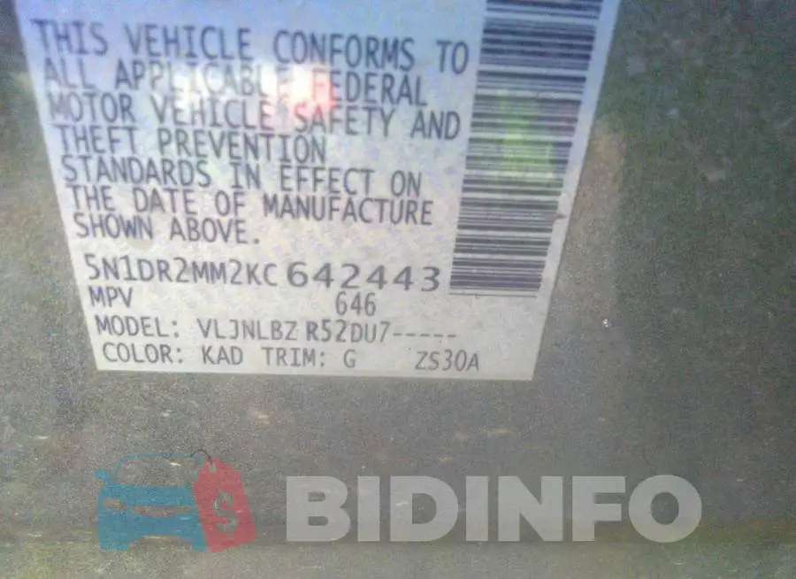 5N1DR2MM2KC642443 Photo# 9