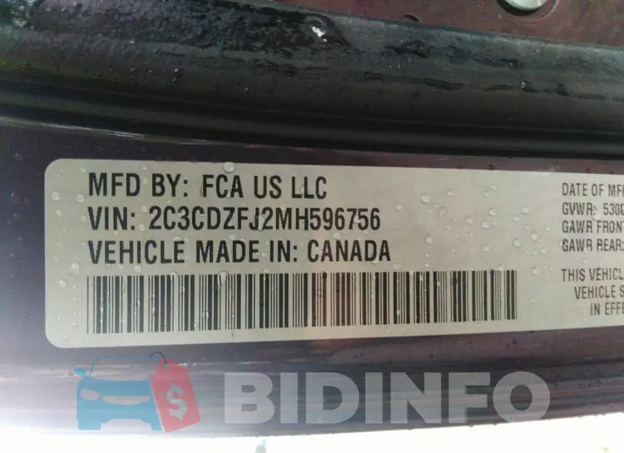 2C3CDZFJ2MH596756 Photo# 9