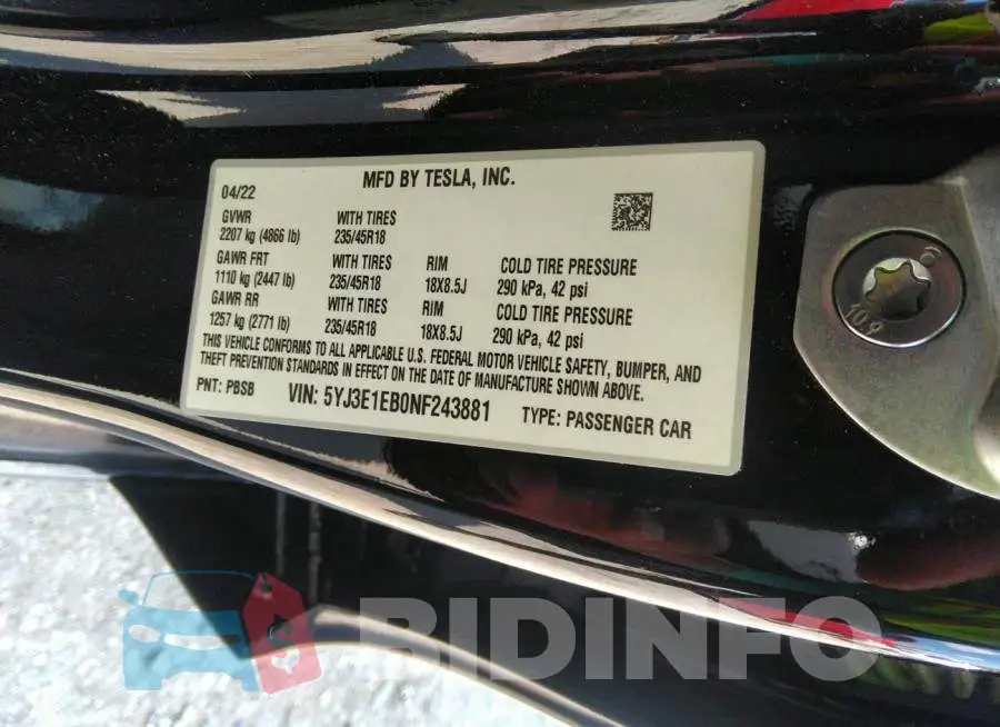 5YJ3E1EB0NF243881 Photo# 9