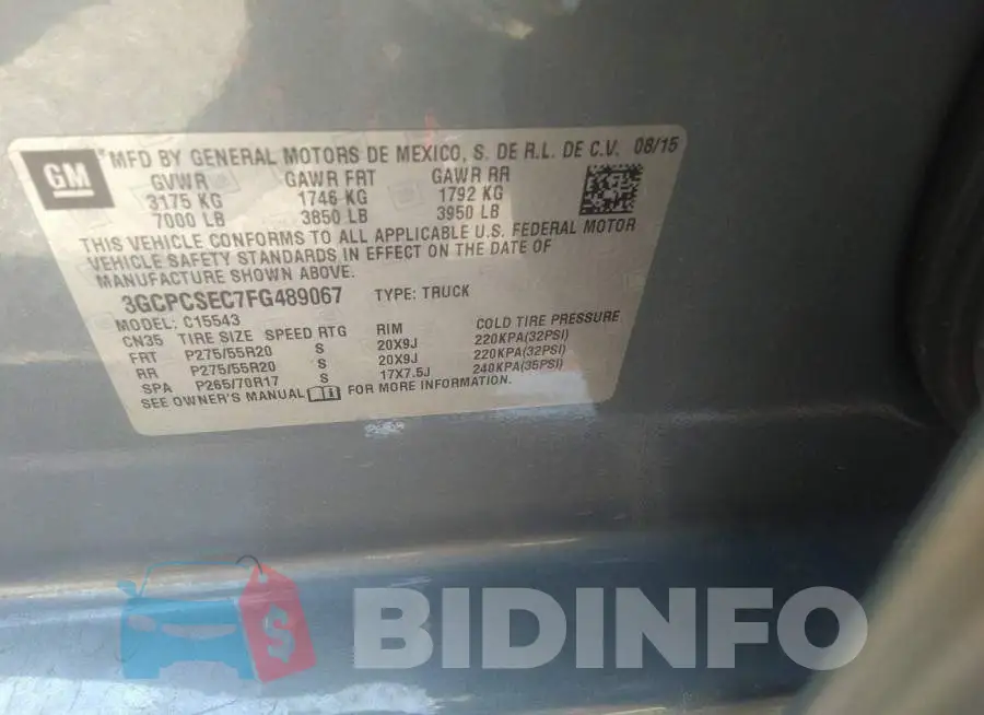 3GCPCSEC7FG489067 Photo# 9