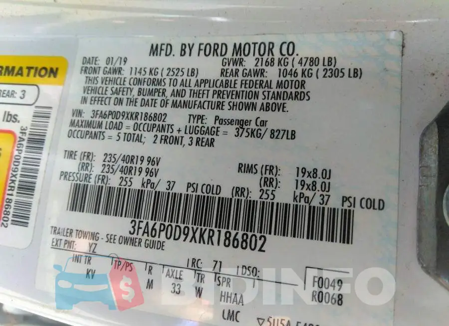 3FA6P0D9XKR186802 Photo# 9