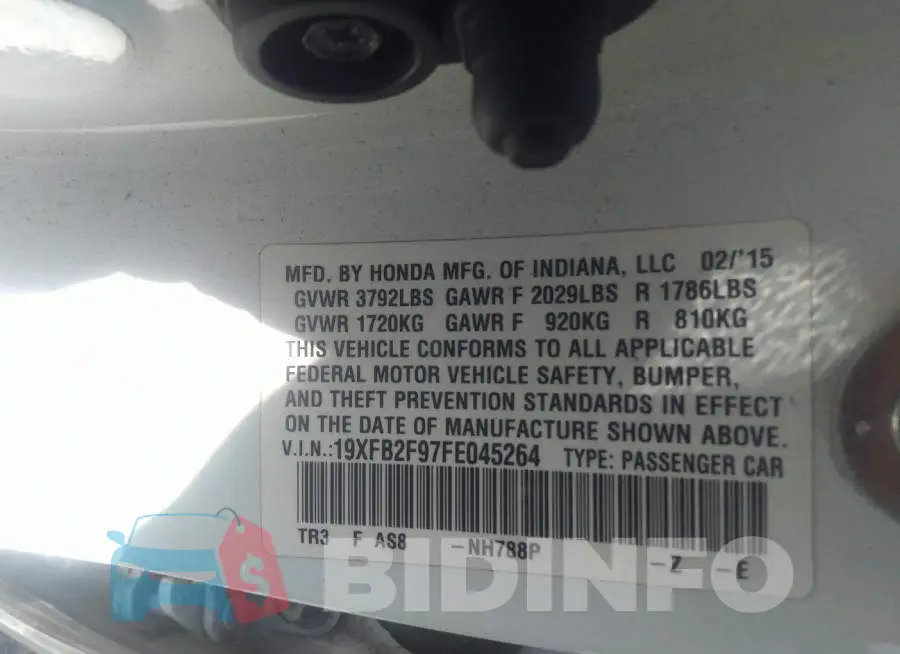 19XFB2F97FE045264 Photo# 9