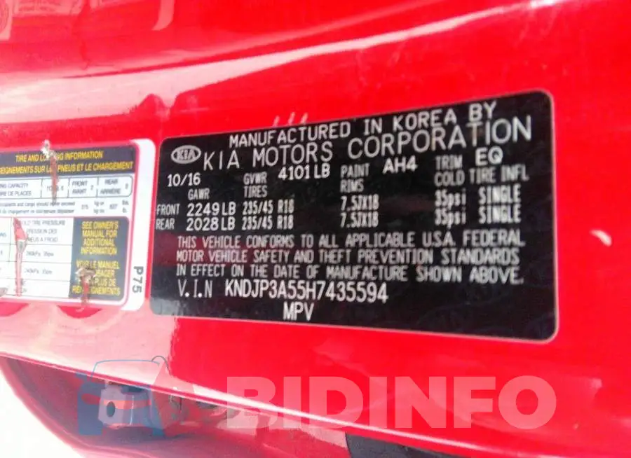 KNDJP3A55H7435594 Photo# 9