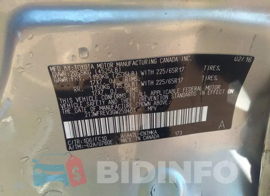 2T3WFREV3GW259461 Photo# 9