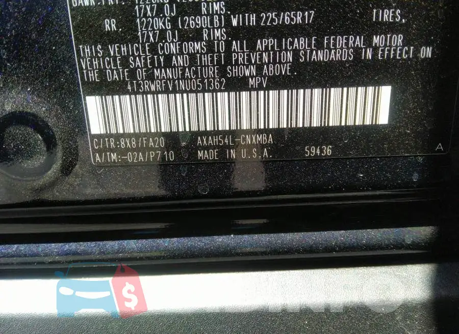 4T3RWRFV1NU051362 Photo# 9
