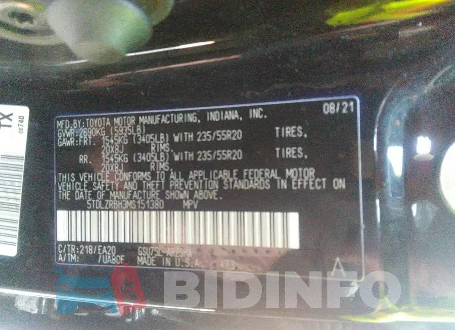 5TDLZRBH3MS151380 Photo# 9