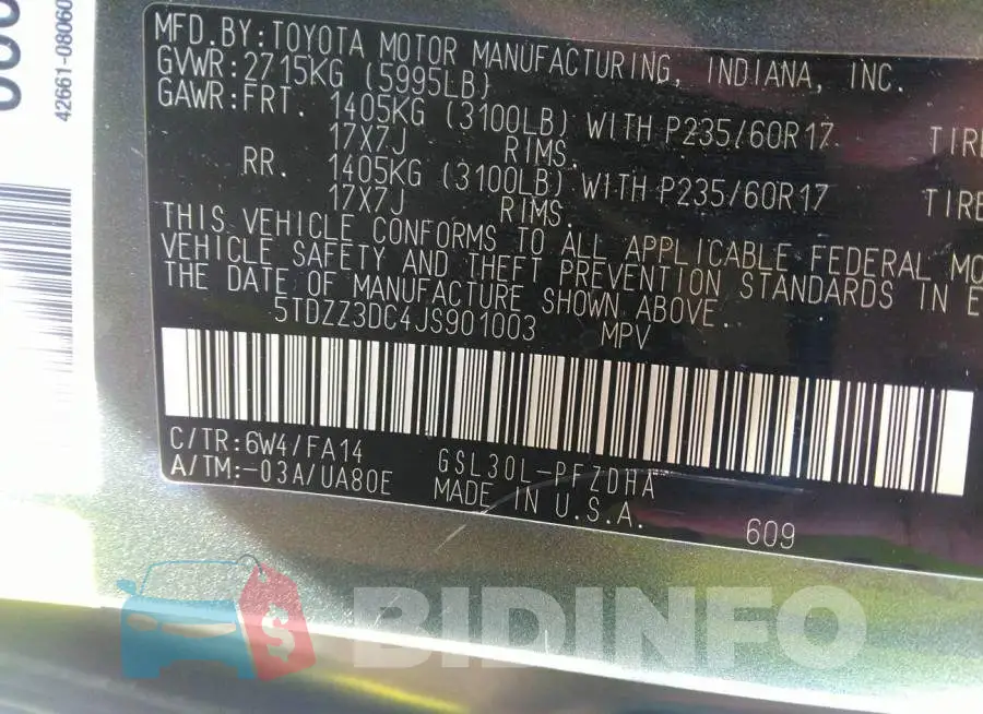 5TDZZ3DC4JS901003 Photo# 9
