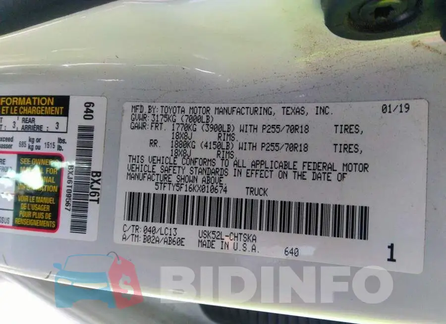 5TFTY5F16KX010674 Photo# 9