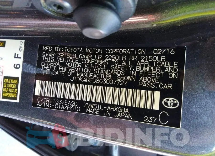 JTDKARFU8G3007727 Photo# 9