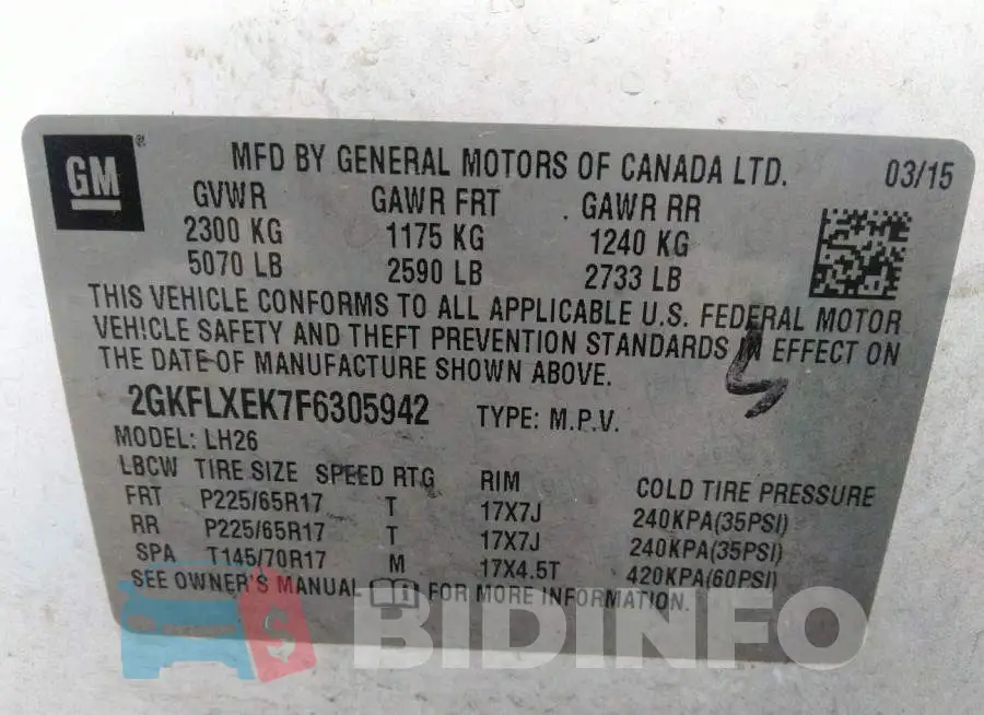 2GKFLXEK7F6305942 Photo# 9