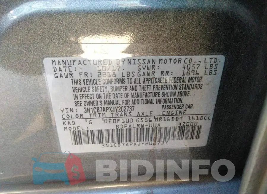 3N1CB7APXJY202737 Photo# 9