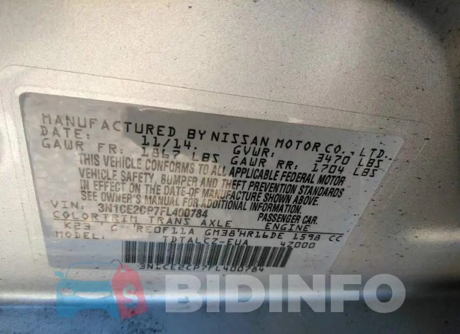 3N1CE2CP7FL400784 Photo# 9