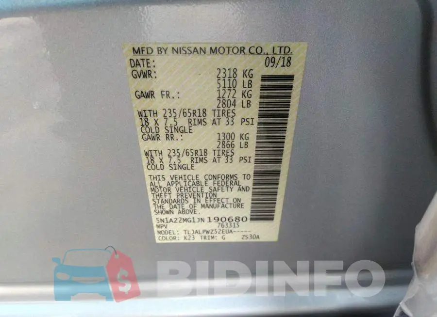 5N1AZ2MG1JN190680 Photo# 9