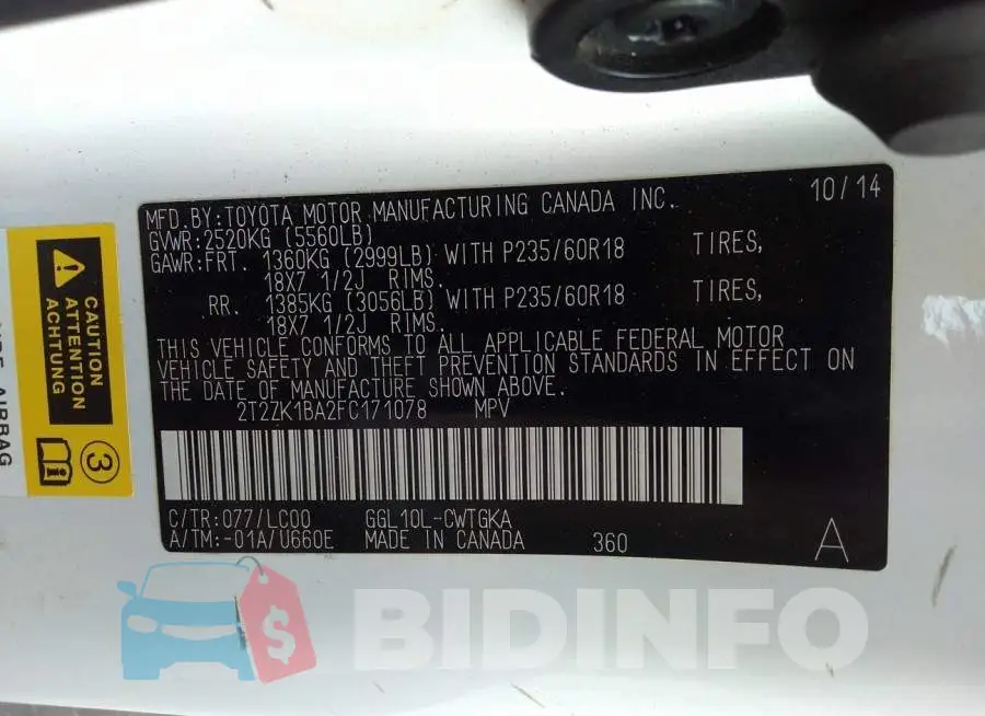 2T2ZK1BA2FC171078 Photo# 9