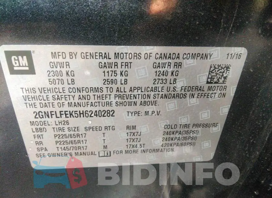 2GNFLFEK5H6240282 Photo# 9