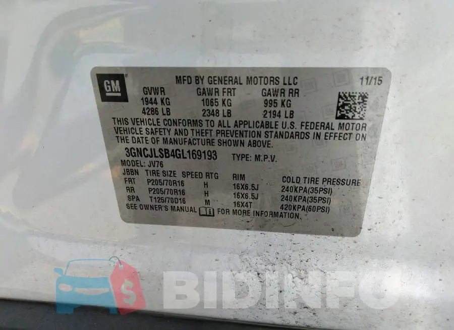 3GNCJLSB4GL169193 Photo# 9