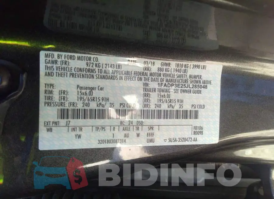 1FADP3E25JL285048 Photo# 9