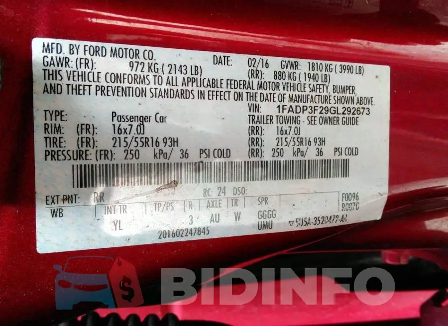 1FADP3F29GL292673 Photo# 9