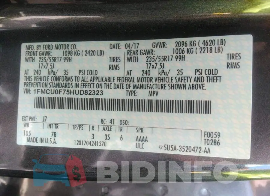 1FMCU0F75HUD82323 Photo# 9