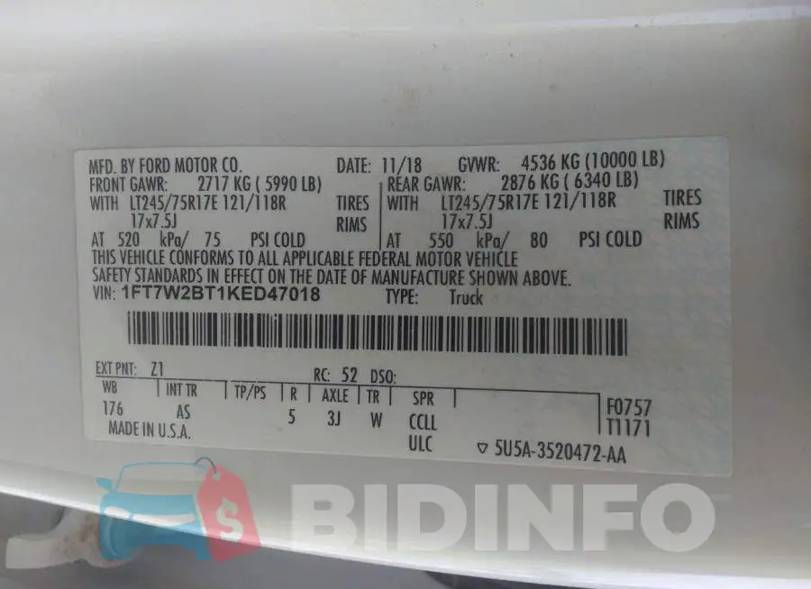 1FT7W2BT1KED47018 Photo# 9