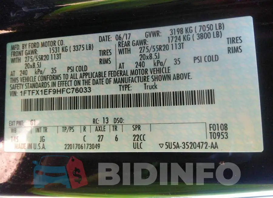 1FTFX1EF9HFC76033 Photo# 9