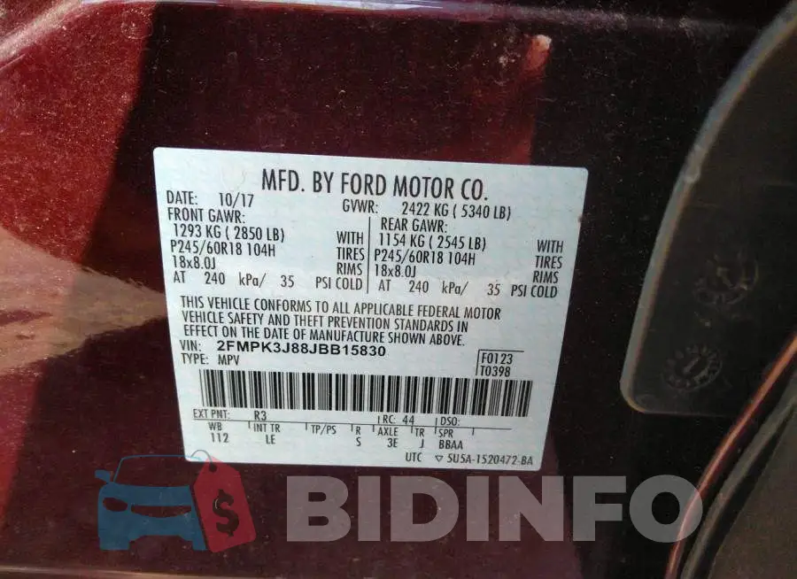 2FMPK3J88JBB15830 Photo# 9