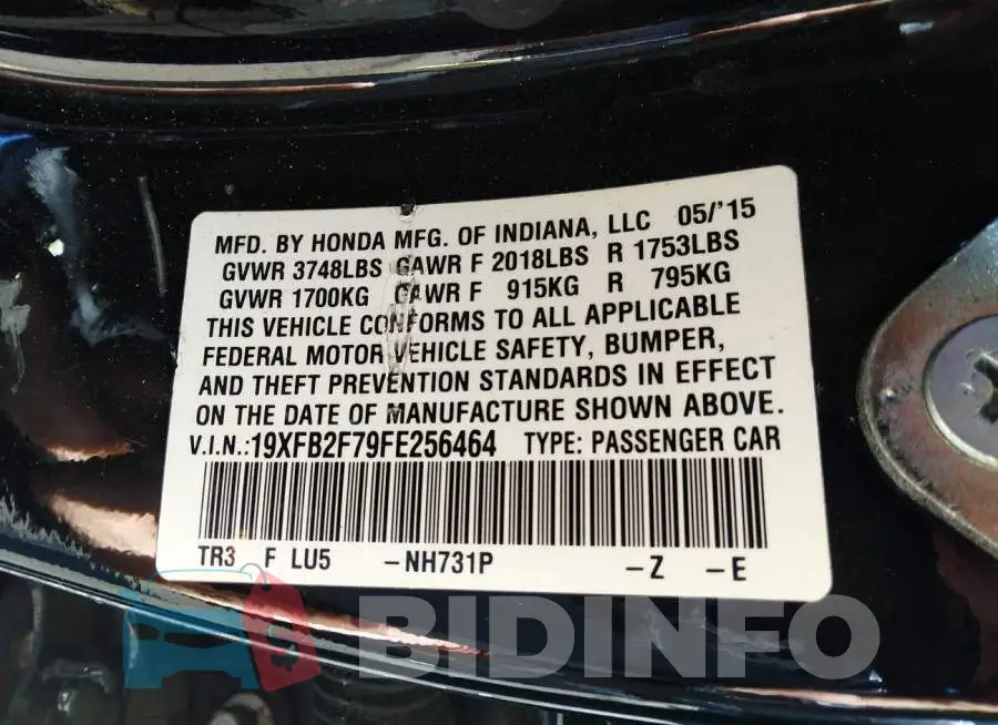 19XFB2F79FE256464 Photo# 9