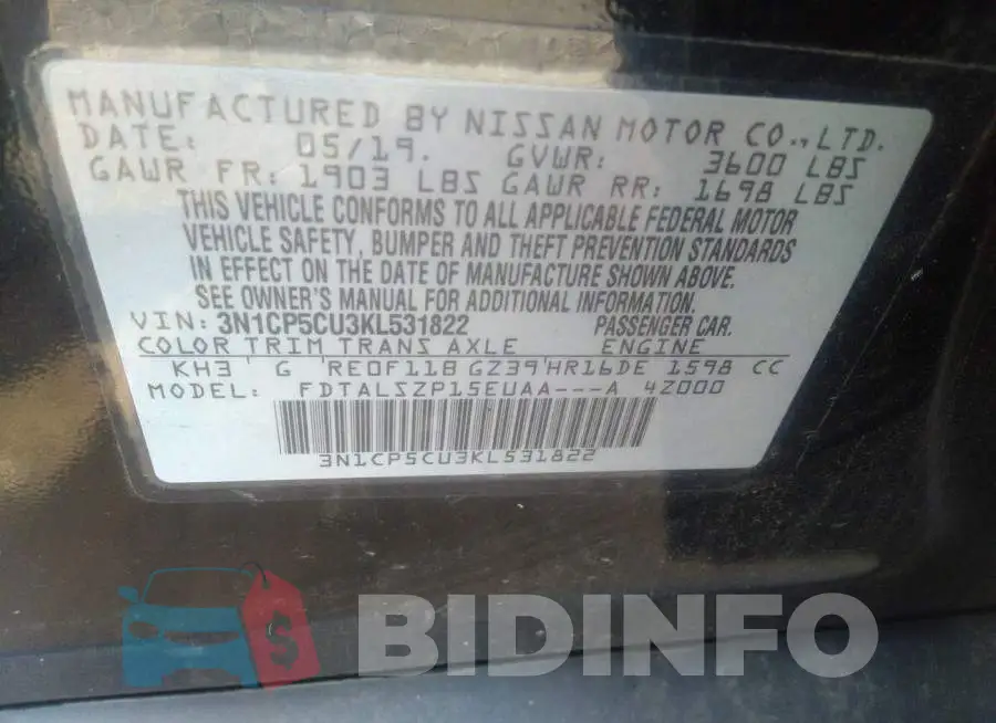 3N1CP5CU3KL531822 Photo# 9