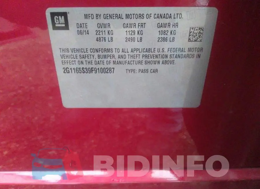 2G1165S39F9100287 Photo# 9