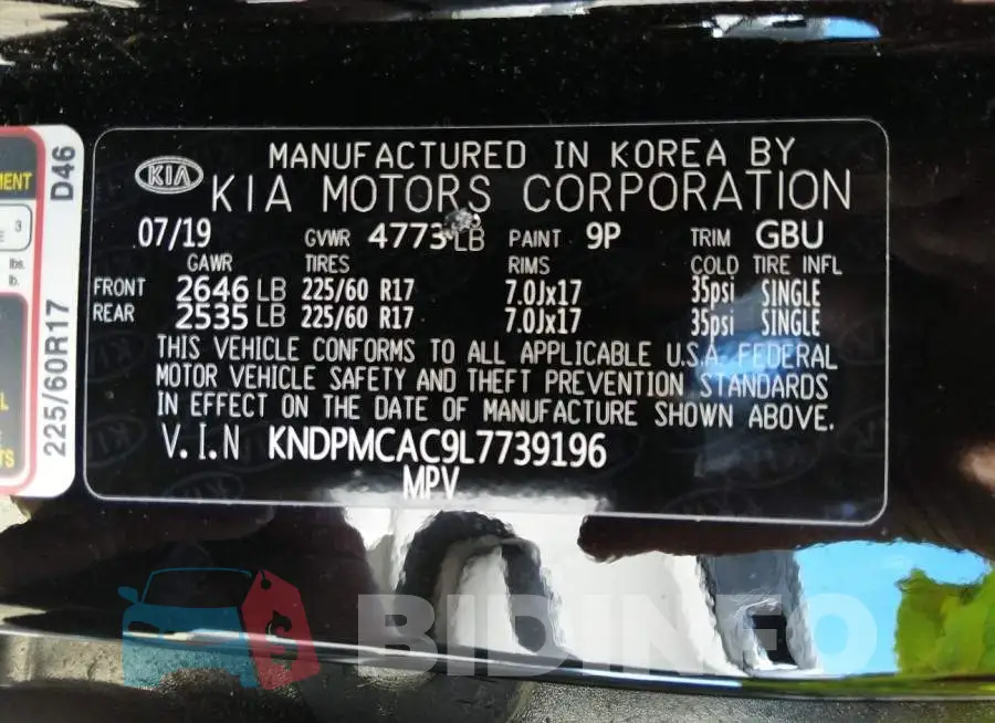 KNDPMCAC9L7739196 Photo# 9