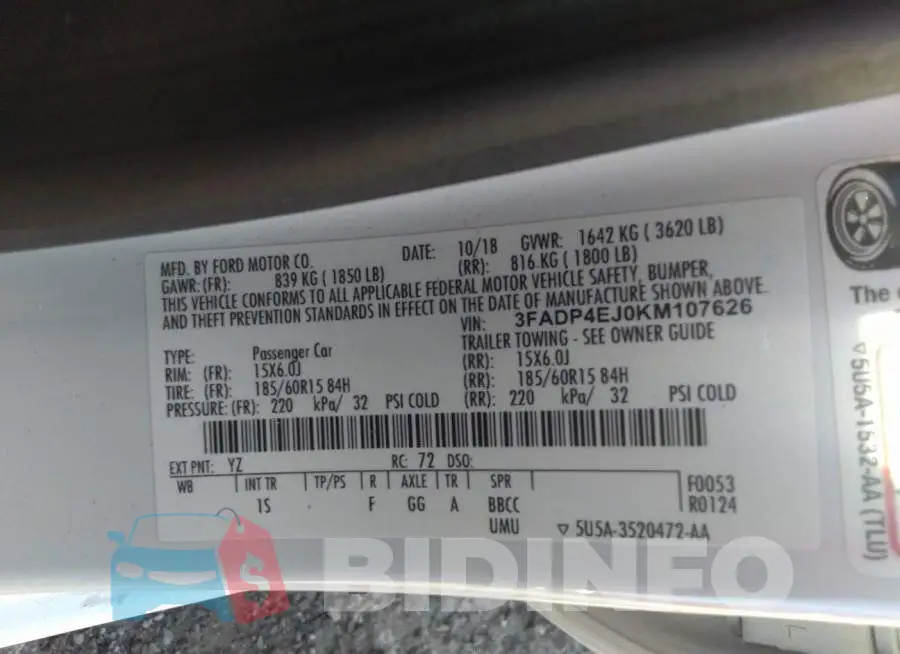 3FADP4EJ0KM107626 Photo# 9