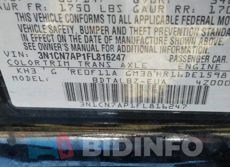 3N1CN7AP1FL816247 Photo# 9