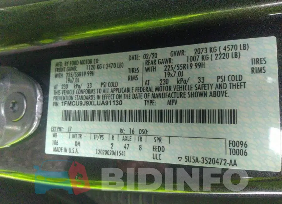 1FMCU9J9XLUA91130 Photo# 9