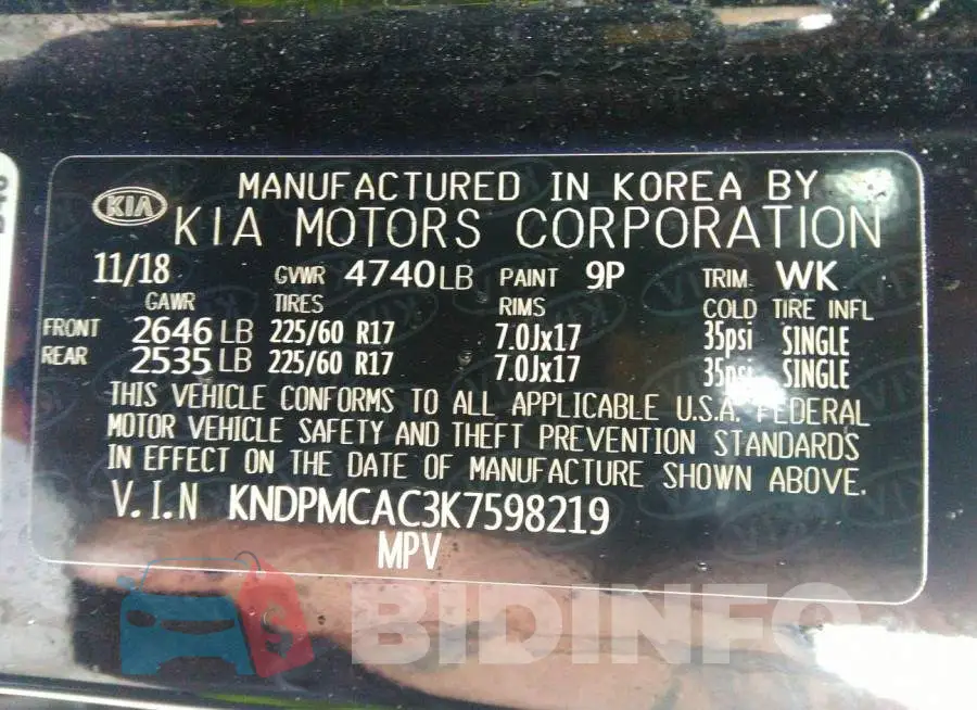 KNDPMCAC3K7598219 Photo# 9
