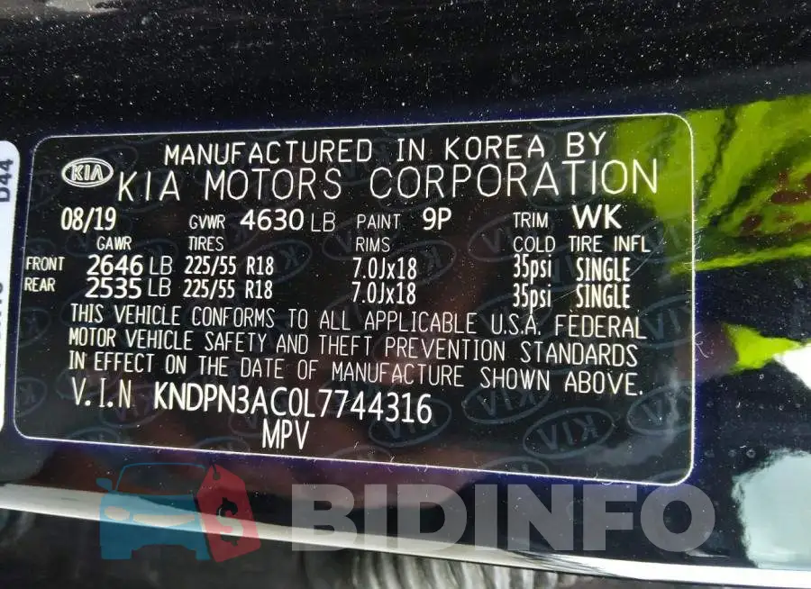 KNDPN3AC0L7744316 Photo# 9