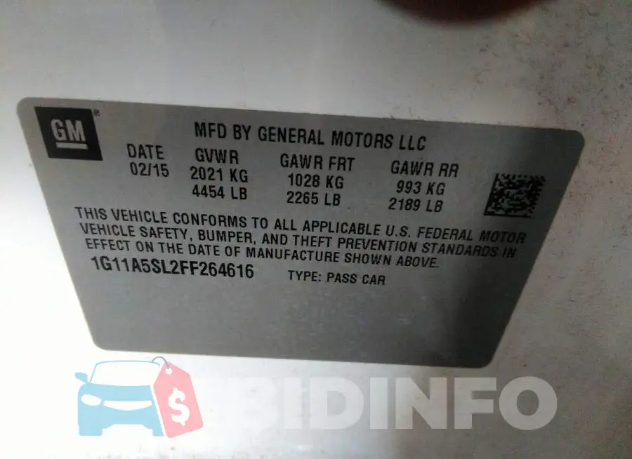 1G11A5SL2FF264616 Photo# 9