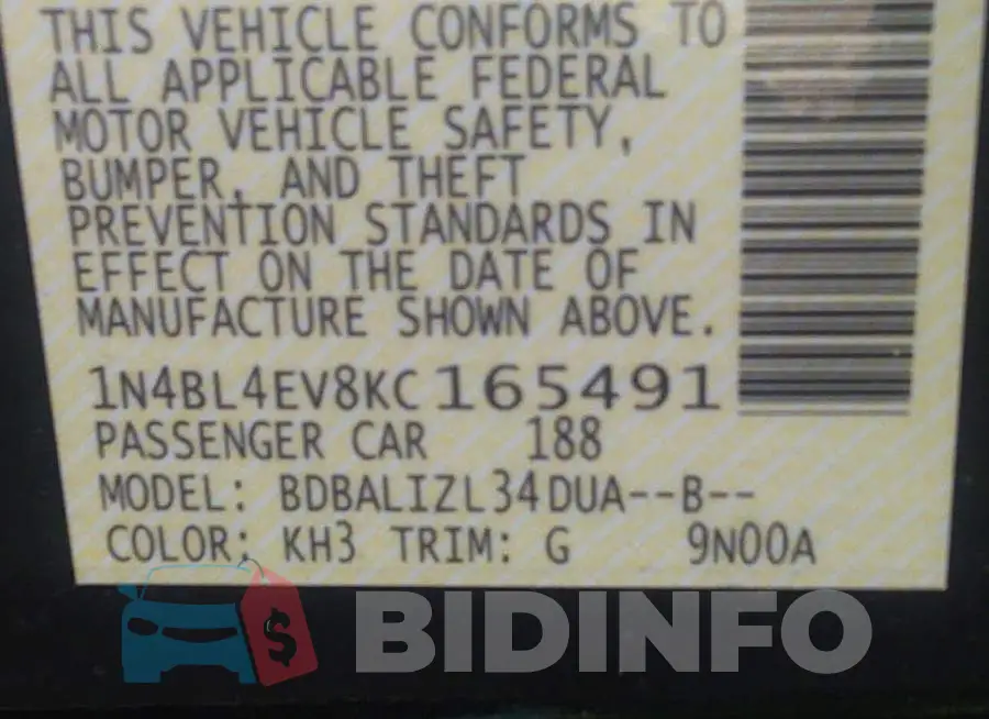 1N4BL4EV8KC165491 Photo# 9