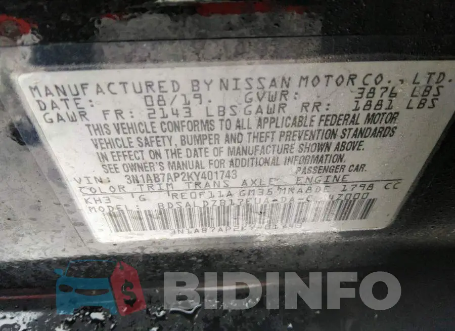 3N1AB7AP2KY401743 Photo# 9