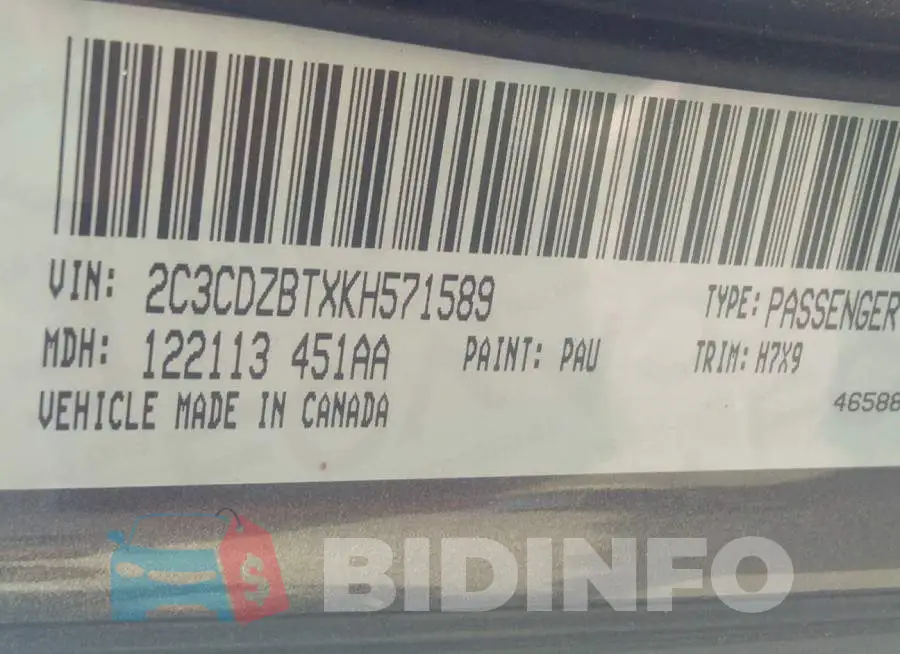 2C3CDZBTXKH571589 Photo# 9