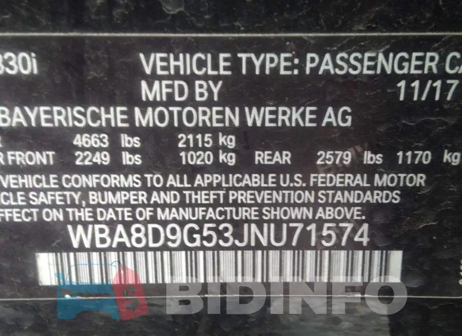 WBA8D9G53JNU71574 Photo# 9