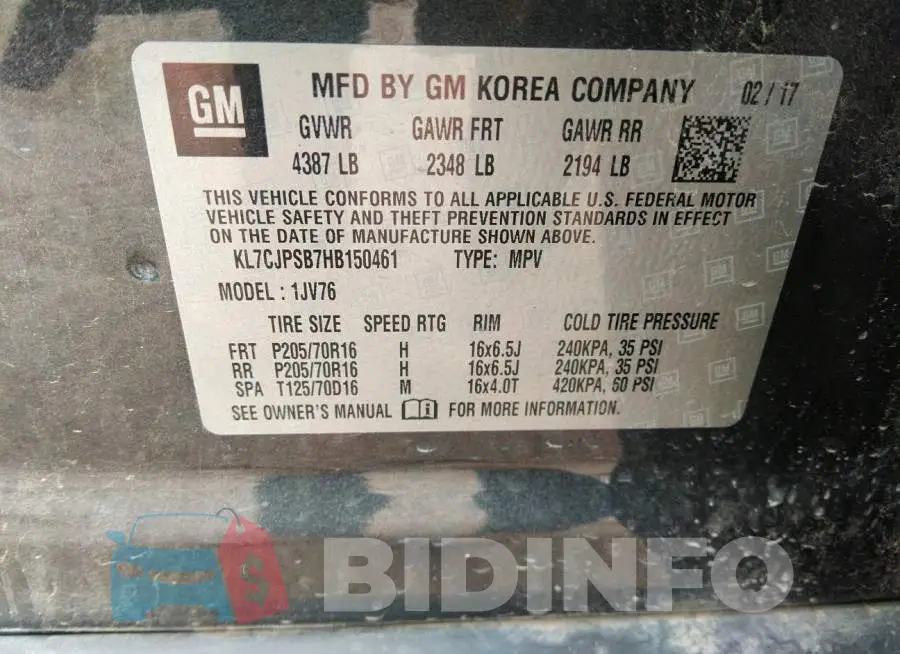 KL7CJPSB7HB150461 Photo# 9