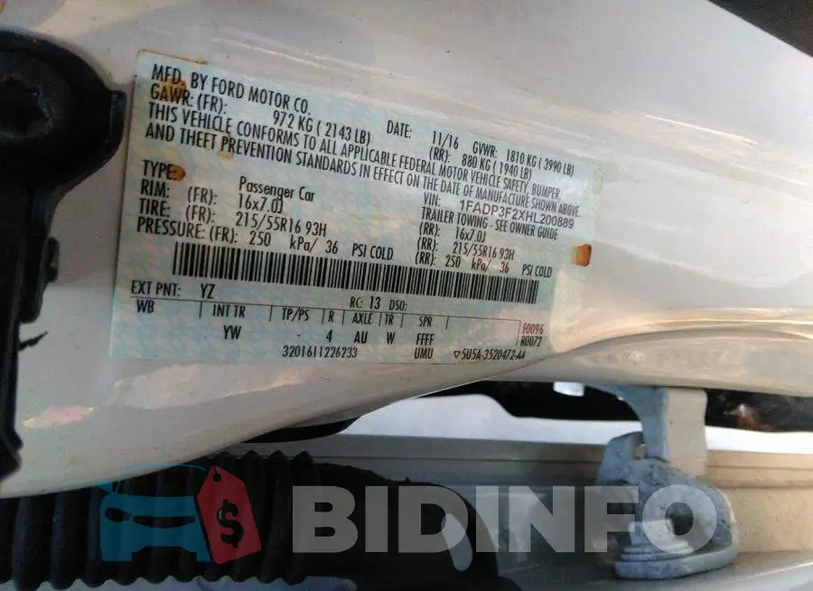 1FADP3F2XHL200889 Photo# 9