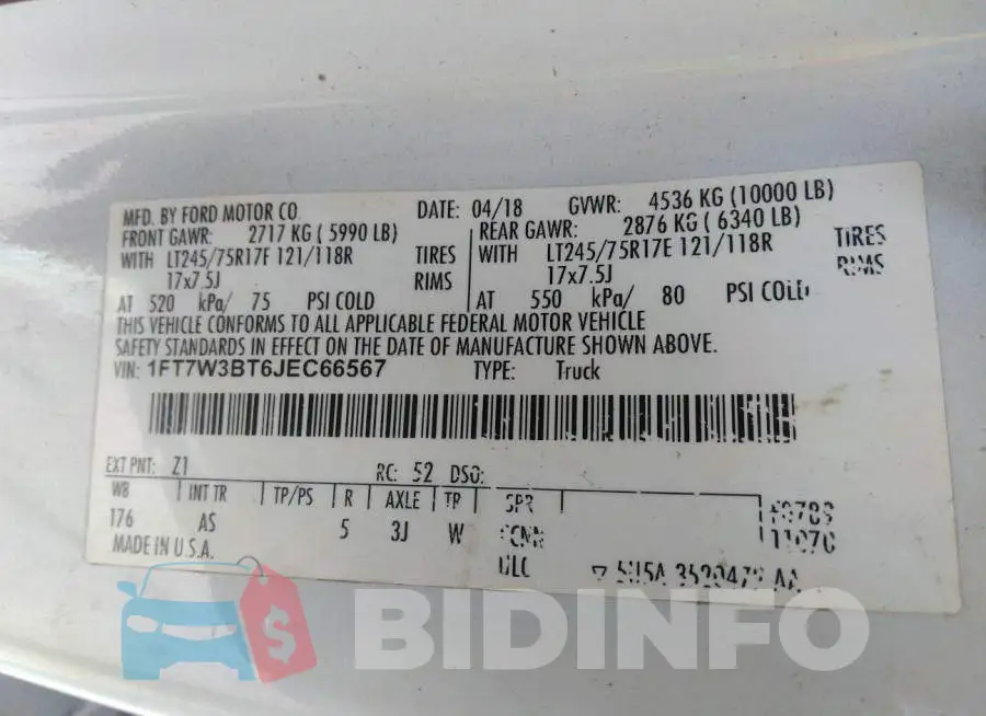1FT7W3BT6JEC66567 Photo# 9