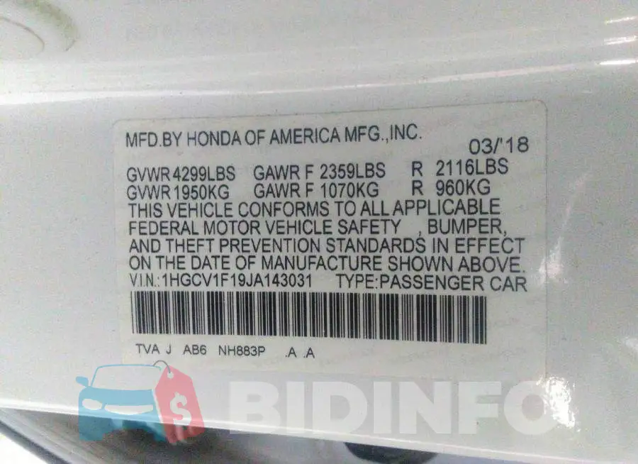 1HGCV1F19JA143031 Photo# 9
